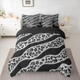 thumbnail image 2 of Homewish Black Grey Leopard Print Twin Bedding Sets 7-Piece for Female, Fashion Lines Stripes Bedding Comforter Set, Modern Abstract Ombre Reversible Sheet Sets, Super Cozy Room Decor, 2 of 7