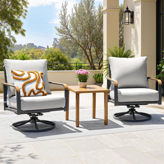 NATURAL EXPRESSIONS 3 Piece Outdoor Bistro Set, Swivel Glider Rocking Chairs Patio Conversation Furniture Set with 2 Rockers, Metal Table for Backyard, Porch,Balcony, 350lbs, Light Gray