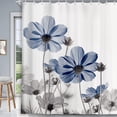 thumbnail image 2 of Unique Floral Blue Shower Curtain for Bathroom Decor, Blue and Grey Daisy Flower Elegant Wildflower Design Farmhouse Shower Curtains with Hooks Set, 72x72 Inches, 2 of 6