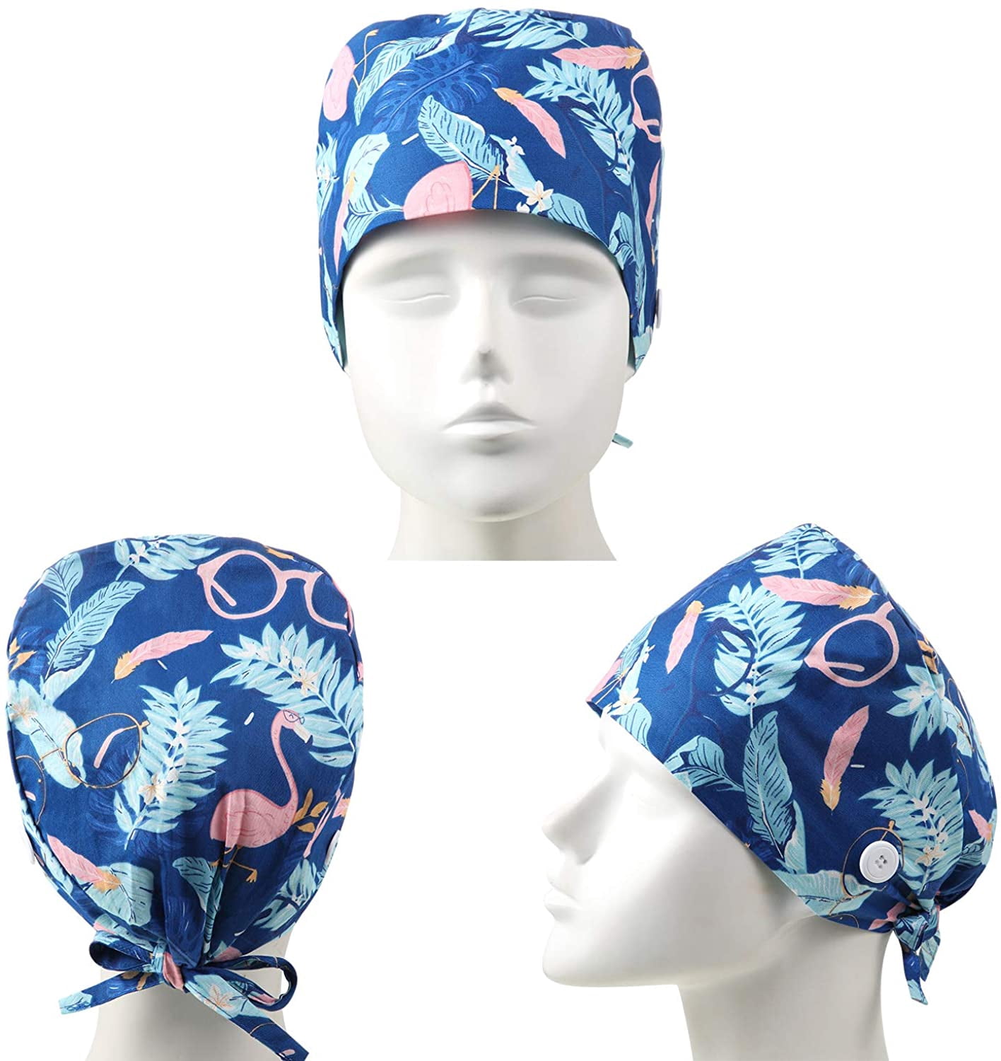 6 Pieces Scrub Caps with Button and 