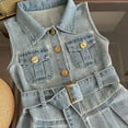 thumbnail image 4 of Mercatoo Fashion Toddler Girl Denim Shirt Dress with Belt Kids Summer Sleeveless Lapel Dress Retro 𝐁utton Denim Dresses, 4 of 9
