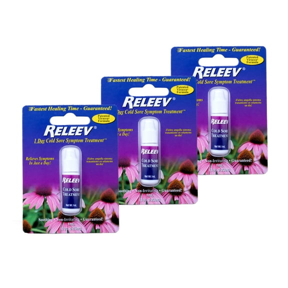 3 Pack - RELEEV 1-Day Cold Sore Symptom Treatment 1 mL (.034 oz)