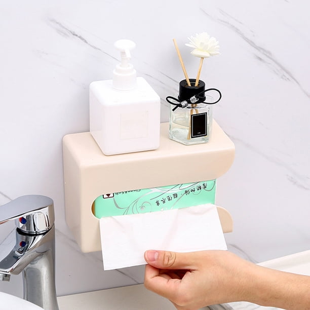 Caja de pañuelos de pared Servilleteros Estuche para toallas de papel autoadhesivo (Beige)