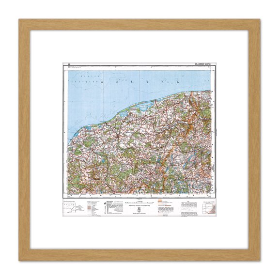 Map 1933 Polish Military Wejherowo Slupsk Area Poland 8X8 Inch Square Wooden Framed Wall Art Print Picture with Mount