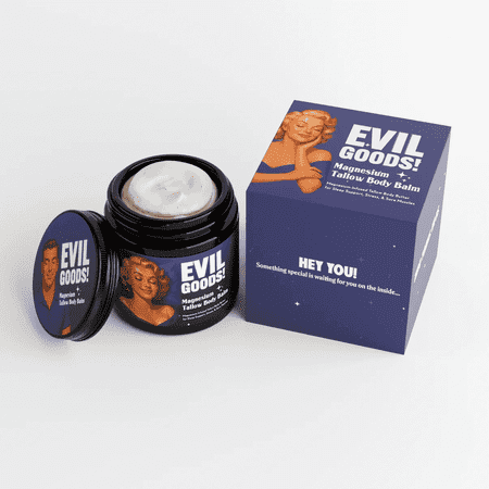 EVIL GOODS Magnesium Tallow Balm 4oz - Fast Nerve Pain Relief, Eases Burning & Tingling, Relieves Muscle Cramps & Tension, Improves Sleep, Soothing Coconut & Calendula Blend