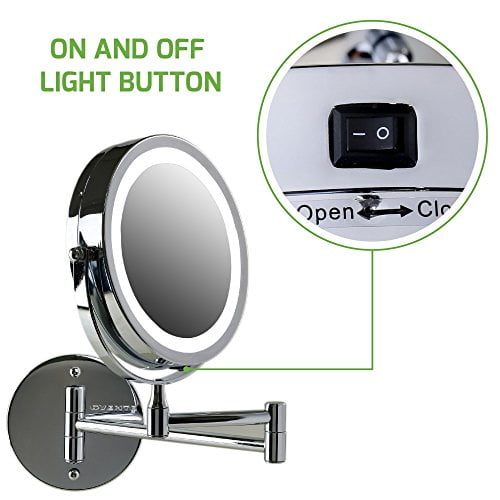 Ovente Battery Operated LED Lighted Wallmount Vanity Makeup Mirror, 1x