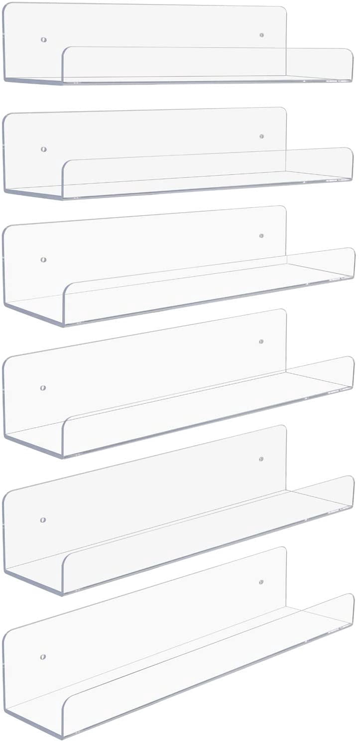 Sorbus Acrylic Floating Shelf: Invisible Display for Books, Frames, 15x4.3x3'' Wall Mount (6-Pack)