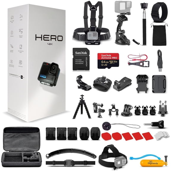 Go Pro HERO Compact - Waterproof Action Camera 50 In 1 DigiNerds Accessory Bundle   More