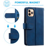 iPhone 13 Case, TECHCIRCLE Zipper 9 Card Slots Wallet Cover Flip Kickstand Magnetic PU Leather Shockproof Case with Pocket/Strap for Apple iPhone 13 6.1 2021, Darkblue