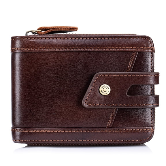 SCHLATUM Genuine Leather Men's Wallet, Rfid Blocking Zipper Bifold Wallet with 13 Card Slots, 1 ID Window & Coin Pocket
