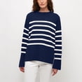 thumbnail image 4 of LOVZFMLL Chandails pour Femmes, Chandail à Col Rond Côtelé à Rayures Mode Décontracté Quotidien Doux Ample Manches Longues Hauts Chauds Automne Hiver Vêtements, 4 of 9