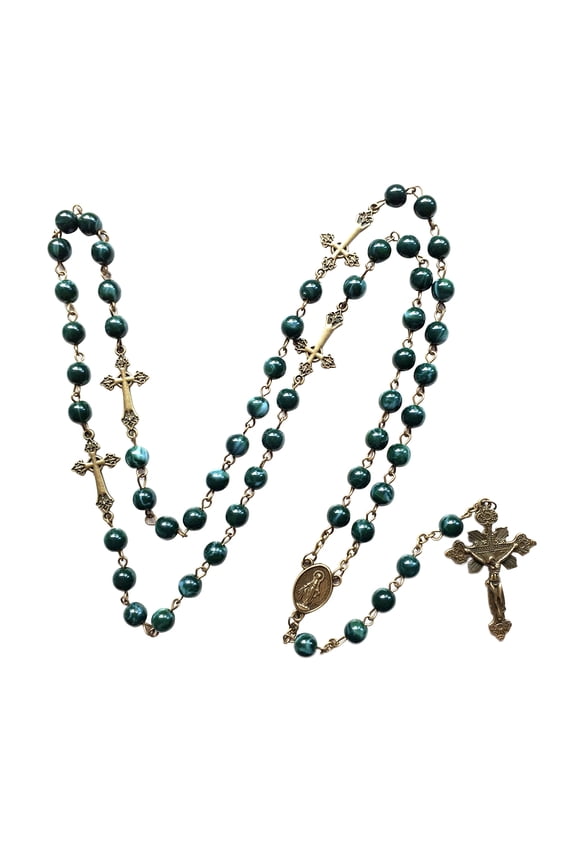 Vintage Religion Rosary Necklace Alloy Jesus for Cross Pendant Necklace Handmade Round Beads Chain Jewelry Gifts