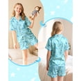 thumbnail image 2 of Girls Pajamas Silk PJS Set Pink Bow Satin Sleepwear Short Sleeve Jammies for Kids Button-Down Nightwear size 7-14, 2 of 7