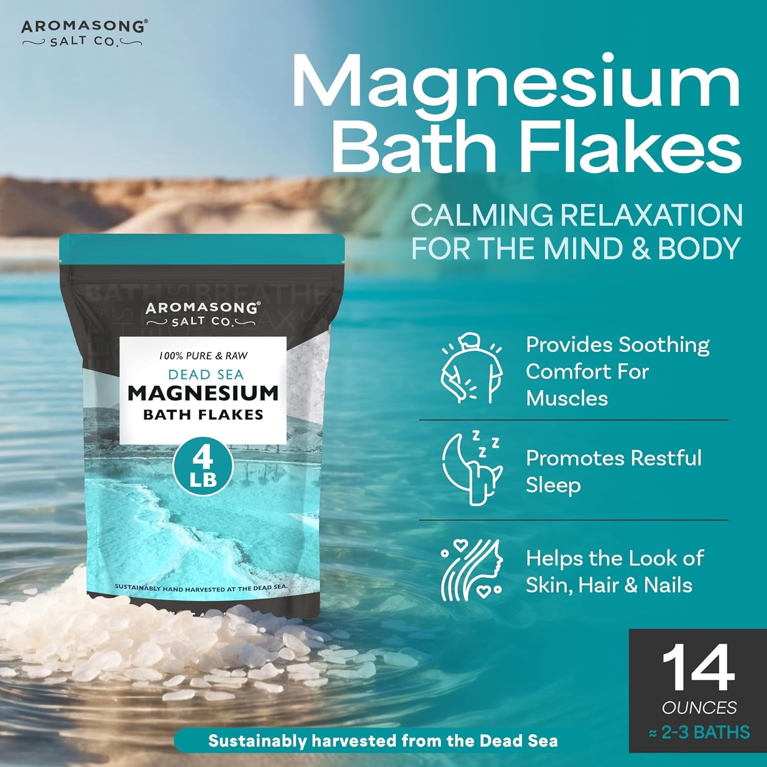 Aromasong Magnesium Flakes from the Dead Sea, 4lb  Resealable Pack (Packaging May Vary)