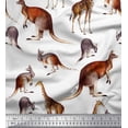 thumbnail image 1 of Soimoi White Modal Satin Fabric Kangaroo & Giraffe Animal Printed Fabric 1 Yard 42 Inch Wide, 1 of 1