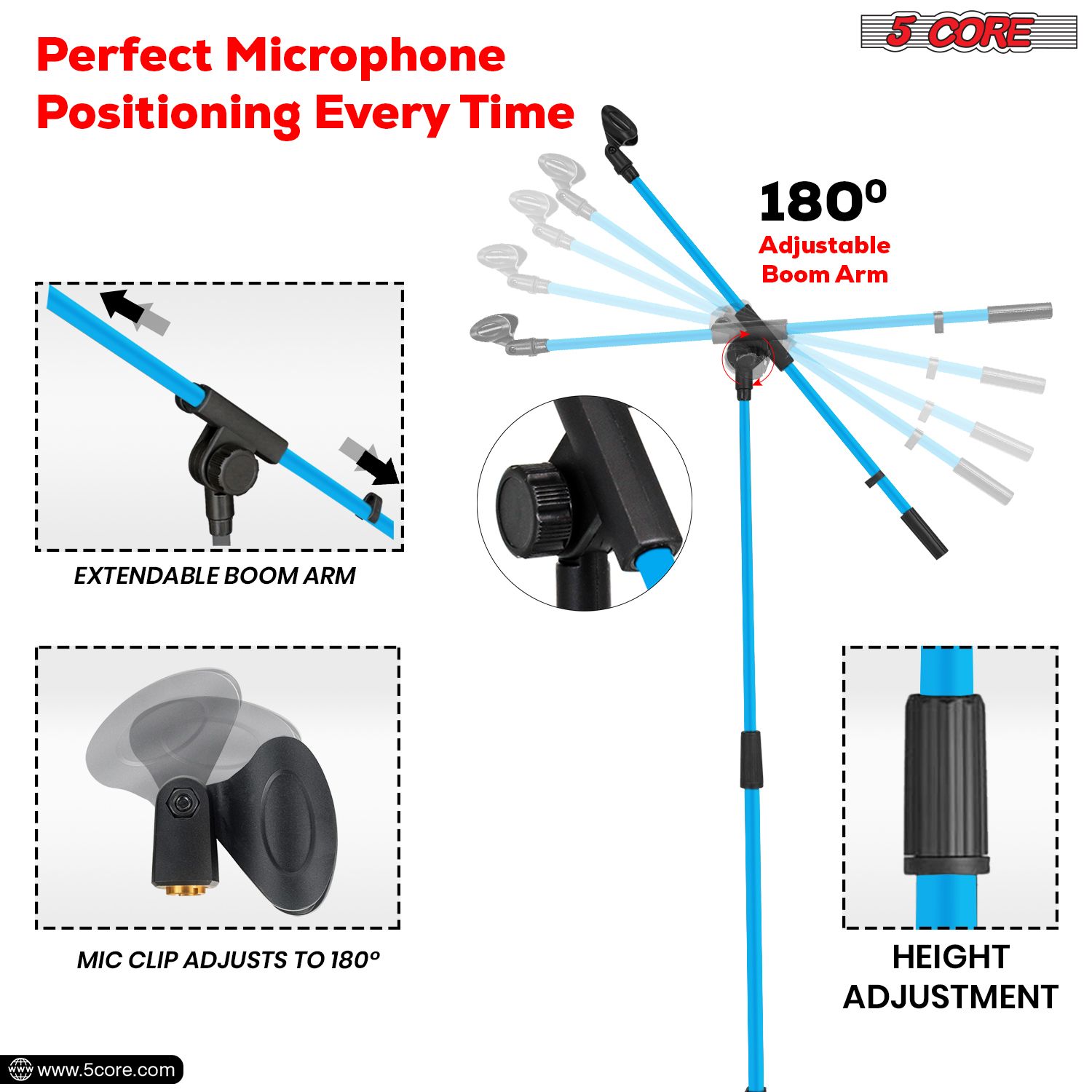 Tripod Mic Stand Floor Adjustable 18 to 72 Inches Heavy Duty Boom Arm Holder Microphone Stands Pedestal Para Microfono for Singing - Sky Blue