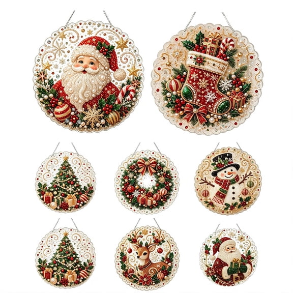 DIY 2D Flat Pearl Art Hanging Ornament Set Christmas Tree Wall Decoration Kit for Holiday Party Indoor Home Crafting