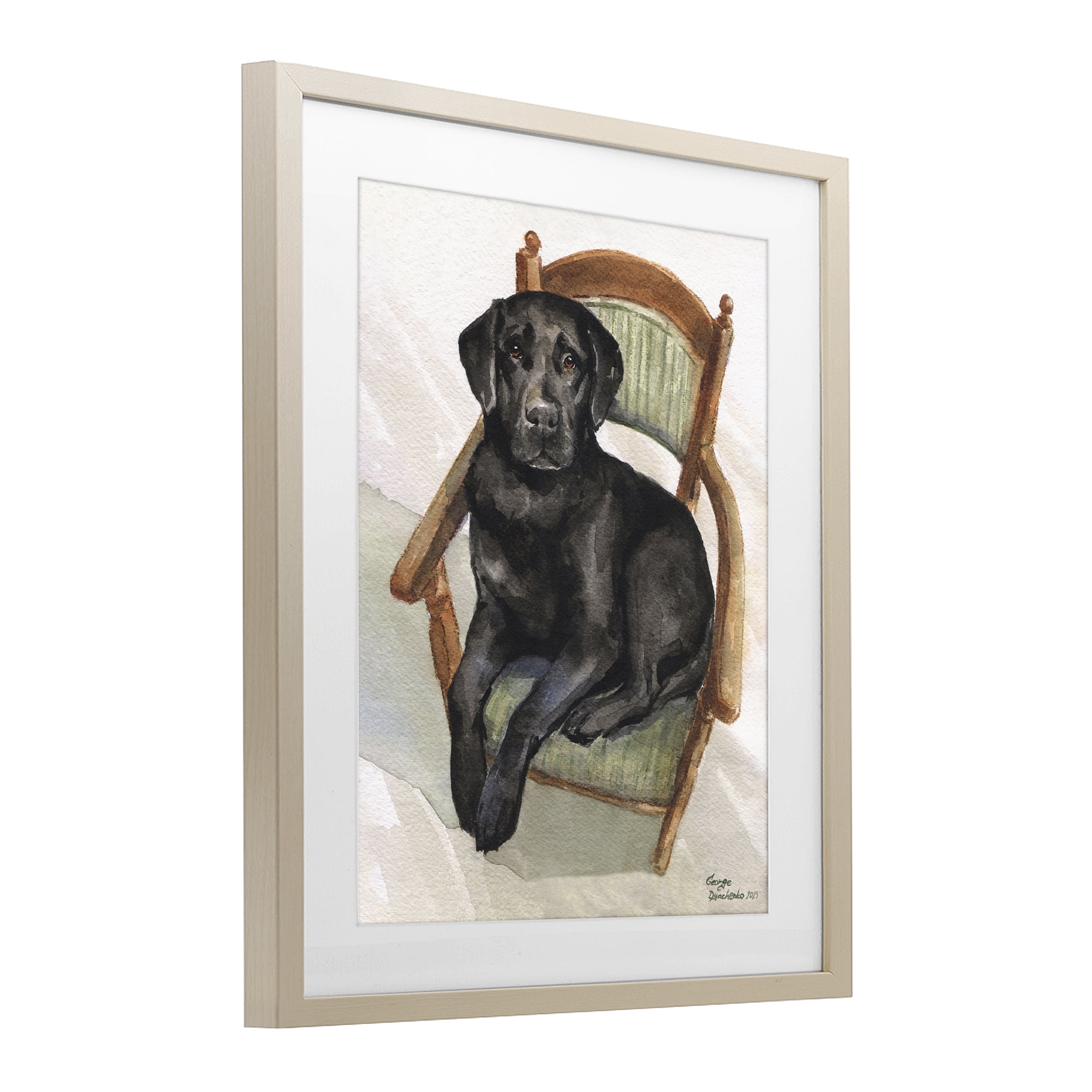 Stupell Industries Black Labrador On Chair Birch Framed Print Under Glass, design by George Dyachenko