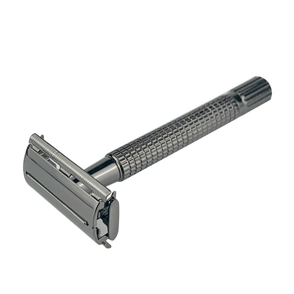 Black Metal Butterfly Straight Razor with Extended Handle, Twist-Open Blade Head, Classic Design, 108*43*30mm Size, 61g Weight - Manual Shaving Tool