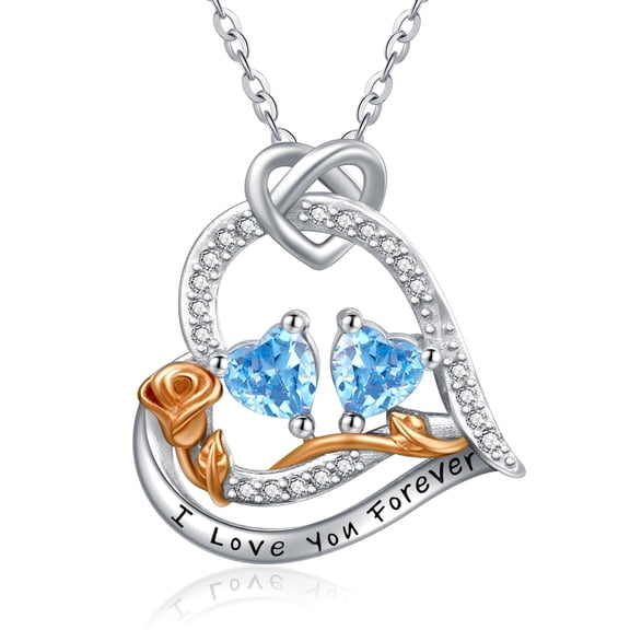 TANGPOET Sterling Silver Rose Heart Necklaces Pendant Jewelry Topaz December Birthstone Anniversary Jewelry Gifts for Women