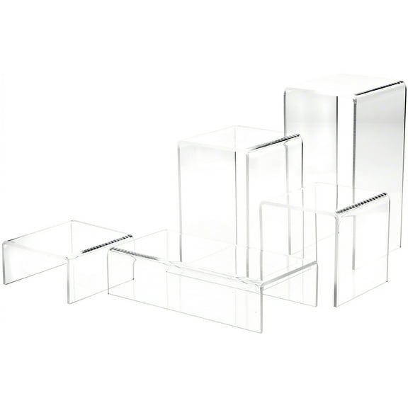 Plymor Clear Acrylic Square and Rectangular Display Risers, 6" Deep Assortment, Set of 5 (1/4" thick)