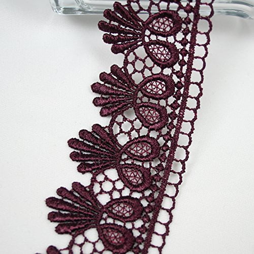 Altotux 1.75" 13 Colors Embroidered Floral Venice Lace Trim Guipure By 2 Yards (Eggplant)