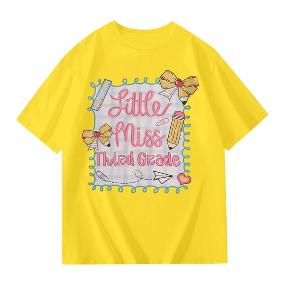 Bobifish Toddler Girls T Shirt Cartoon Print Short Sleeve Graphic Tee For School Season Children Girls Casual Campus Shirt