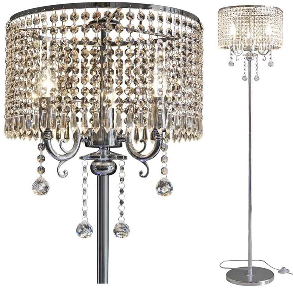 Lighting Ku300153 Elegant Designs Crystal Floor Lamp Chrome Finish 2 Lights Com Lighting Ku300153 Elegant Designs, Crystal Candelabra Floor Lamp