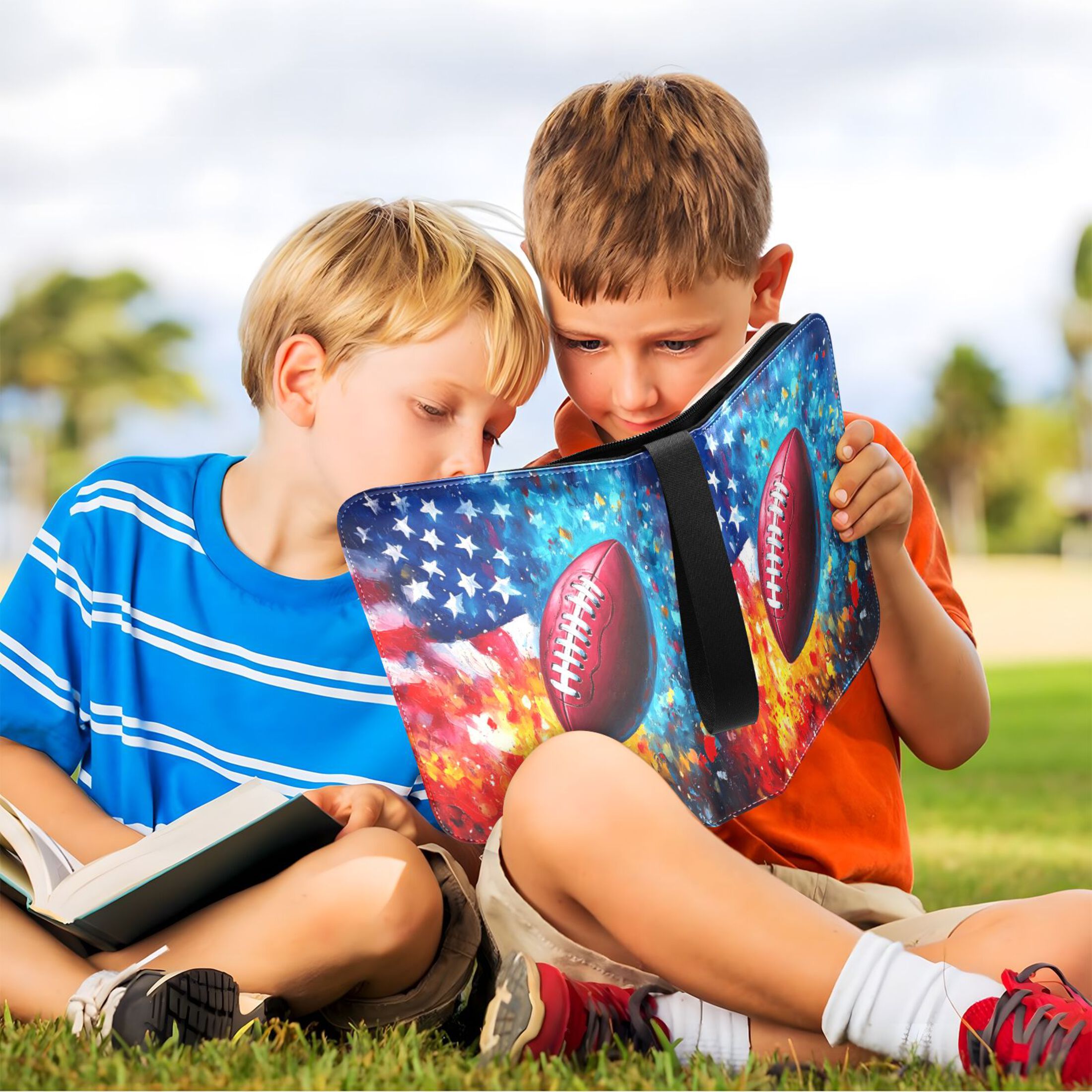 Trading Card Binder Album 400 Pockets 50 Removable 4-Pocket Pages Waterproof American Flag and Football