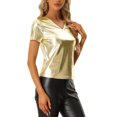 thumbnail image 4 of MODA NOVA Metallic Tees for Juniors V Neck Party Clubwear Shiny Top, 4 of 5