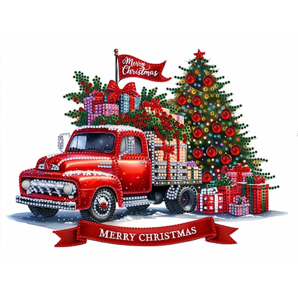 DIY Parcial Forma Especial Taladro Diamante Pintura Navidad Coche Clásico 40x30cm
