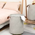 thumbnail image 4 of Cesta grande cilíndrica gris para ropa sucia, cesta de almacenamiento de tela teñida con hilo, cesta plegable impermeable para ropa, cesta de almacenamiento de tela con doble asa., 4 of 6