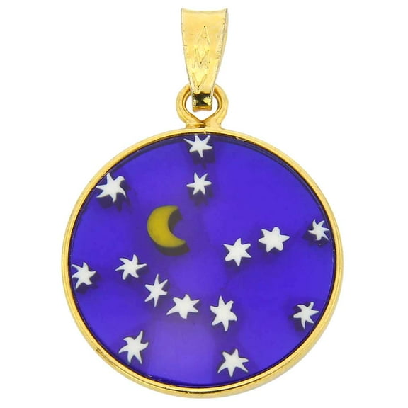 GlassOfVenice Murano Glass Millefiori Pendant "Starry Night" in Gold-Plated Frame 3/4"