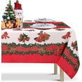 thumbnail image 1 of Christmas Tablecloth Rectangle - 60x84 inch Holly Ribbon Pattern Washable Wrinkle Resistant Holiday Tablecloths for Christmas Family Gathering, Dining Room Table 130GSM, 1 of 5