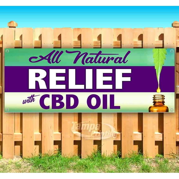 All Natural Relief With CBD Oil Purple 13 oz Vinyl Banner With Metal Grommets