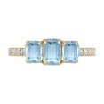 thumbnail image 2 of TimeLe$$ Classics Three Stone Emerald Cut Shape Natural Aquamarine Gemstone and Round Diamond Ring in 14K Yellow Gold (Size: 6.5), 2 of 6