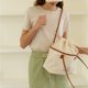 thumbnail image 5 of Bolso de mano coreano para mujer, bolso de lona con cordón y letras, bolsos de hombro (marrón) Likrtyny Para estrenar, 5 of 9