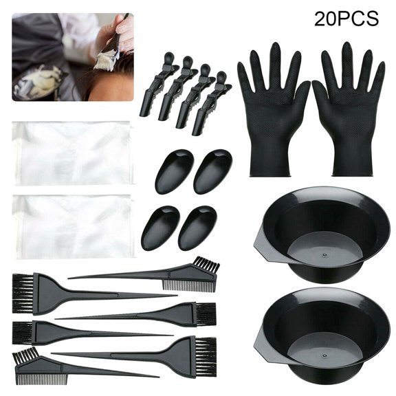 Miuline 20Pcs Hair Dye Brush Dye Mixing Bowl Set Earshield Hair Clip Dying Styling Tools