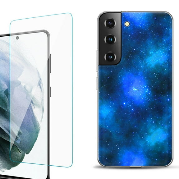 Slim-Fit Fashion Gel Phone Case for Samsung Galaxy S22  5G / S22 Plus 5G, with Tempered Glass Screen Protector, by OneToughShield ® - Cosmos/Stars