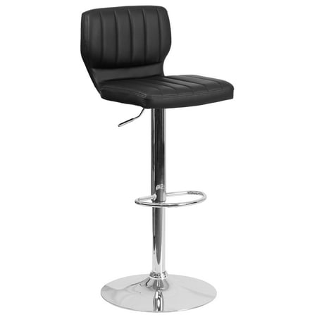 Flash Furniture Jeremy Contemporary Black Vinyl Adjustable Height Barstool with Vertical Stitch Back and Chrome Base
