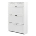 thumbnail image 2 of IVV Shoe Cabinet with 3 Large Flip Drawers & 2 Top Small Drawers, Narrow Shoe Organizer Cabinet Fits for Kinds of Shoes, Slim Shoe Storage Cabinet for Entryway, Hallway, Bedroom (White), 2 of 3