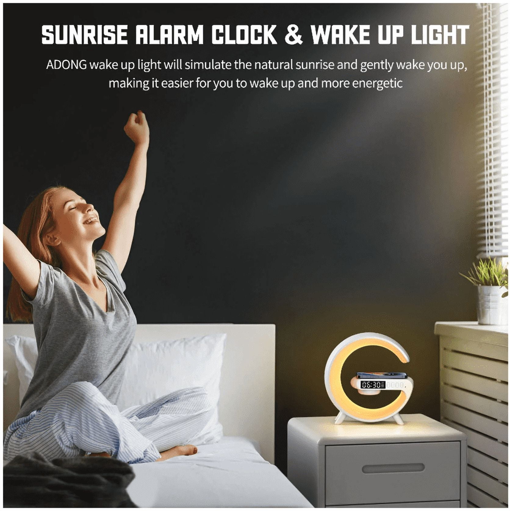 Zerak Mini G-Shaped Smart Wireless Speaker & Charger – 10 Light Effects, Bluetooth Audio, Wake-Up Light Alarm Clock, Night Light Lamp