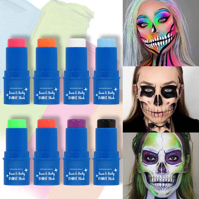 Fluorescent & Luminous Face & Body Paint Stick - Safe, Easy to Apply & Remove, Glows in Dark & Under UV Blacklight, for Halloween, Raves, Festivals, Kids Parties, Stage Makeup - Water Soluble
