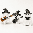 thumbnail image 2 of Halloween Ghost Decoration Halloween Resin Ghost Figurine Tabletop Decoration with Witch Hat for Party Shelf Mantel Desk Tiered Tray Display 3PCS, 2 of 8