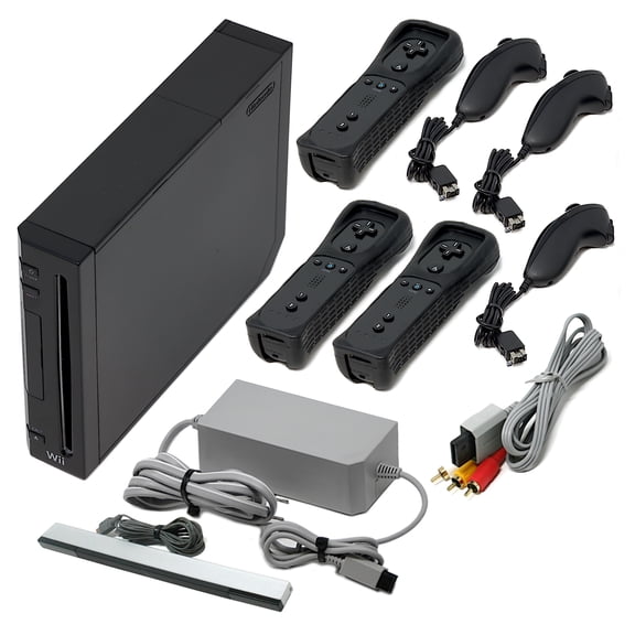 Pre-Owned Wii Console Black - GameCube Compatible - (2) Voomwa Remotes - Wii Sports