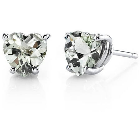 - Oravo 1.50 Carat T.G.W. Heart-Cut Green Amethyst 14kt White Gold Stud Earrings