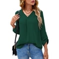 thumbnail image 6 of Uvplove 3/4 Sleeve Blouses for Women Casual Elegant Chiffon V Neck Tops,US Size,Floral Dark Green,S-2XL, 6 of 8