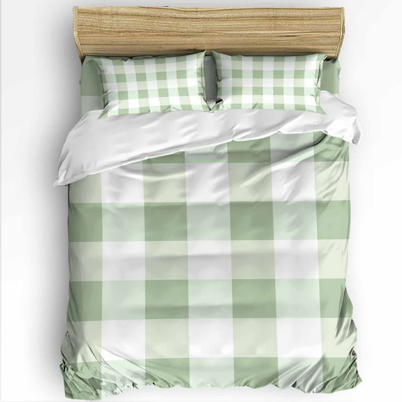 Spring Green Plaid Queen Size Comforter Set, Simple Art Soft Bedding for All Seasons, 4 Pcs Bed Set with 1Comforter (90"x92") ,1 Sheet(94"x116"), 2 Pillowcases (19"x29")