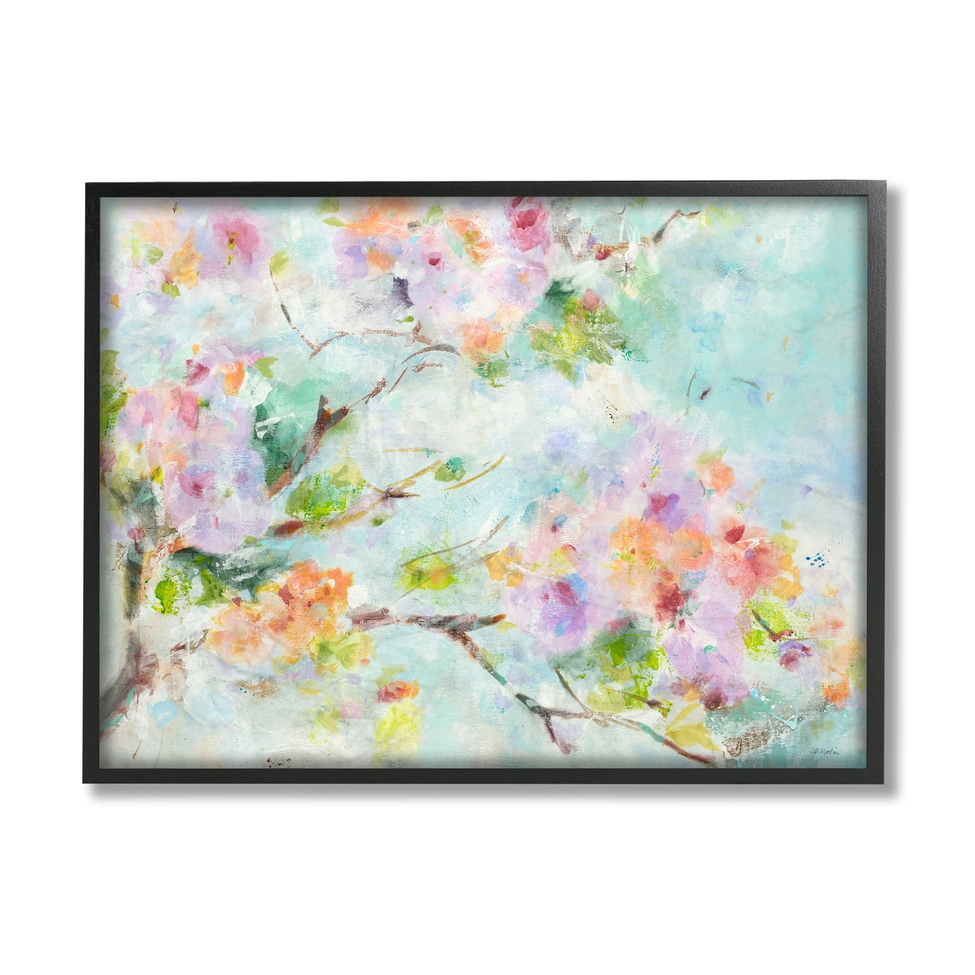 Stupell Industries Soft Spring Floral Branch Pastel Pink Flowers Design by Third and Wall, 11" x 14", Gray Framed