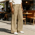 thumbnail image 3 of LONKITO Mens Linen Pants with Pockets, Classic Slim Straigh Leg Summer Pants for Casual Beach, Khaki M, 3 of 8